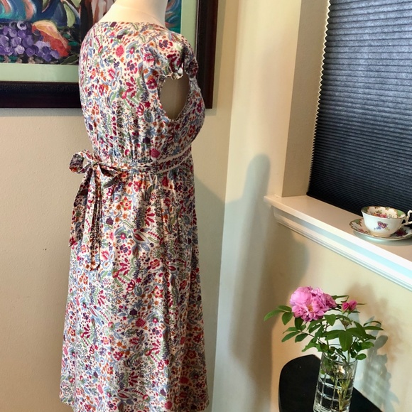 Empire Waist Jane Austen Regency Style Cotton Print Sundance Midi Dress Sz 6 - Picture 4 of 12